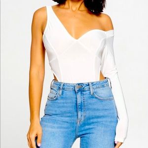 White cold shoulder mesh detail bodysuit